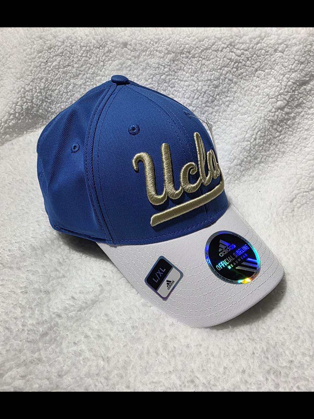 adidas Blue and White UCLA Script Fitted Size L/XL Baseball Cap